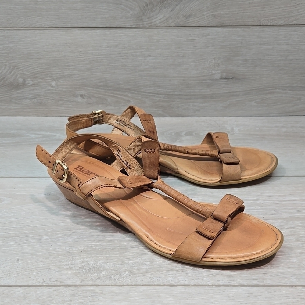 Born Women's Ankle Leather Strap Wedge Sandals Shoes Sz 9M